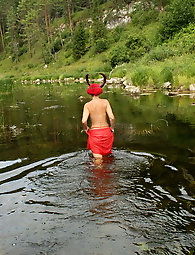 Black lingerie of redhead wife